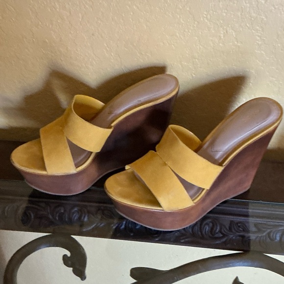 Aldo Shoes - Aldo Mustard and Chestnut Wedge Sandals